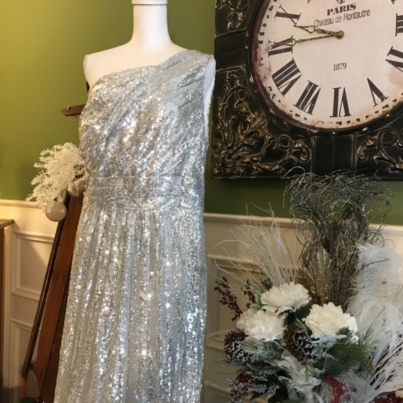 Silver sequins formal evening gown Prom dress - Picture 2 of 6